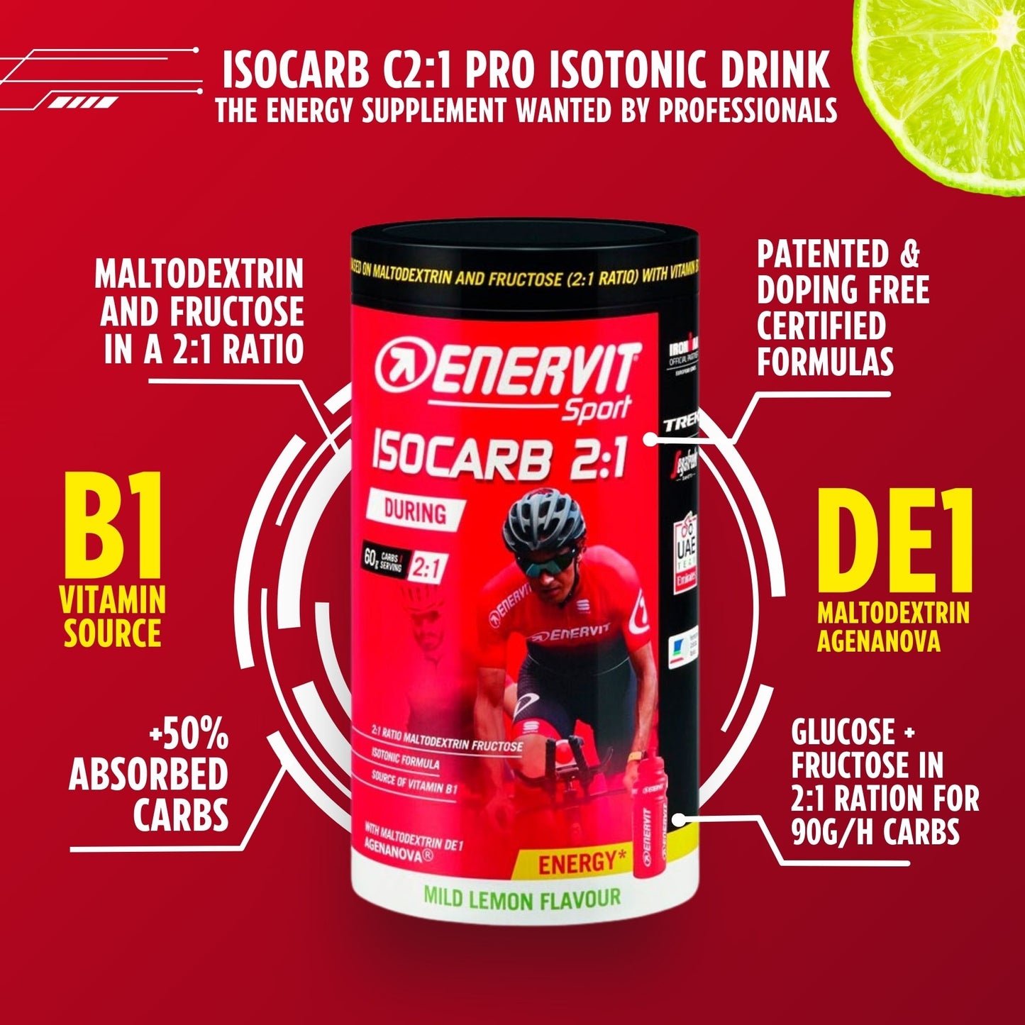 Enervit IsoCarb C21 Pro Isotonic Drink Powder, Mild Lemon - Benefits