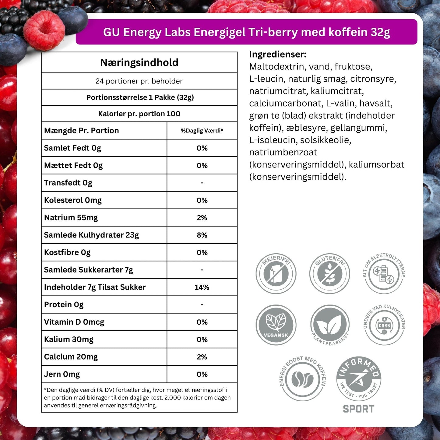 GU Energy Energigel Tri-berry med koffein 32g