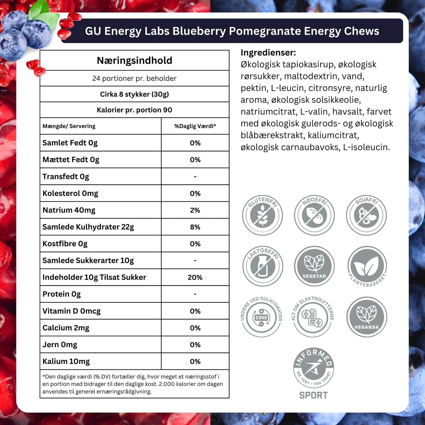 GU Energy Chews Blue Pom 60g - DATOVARE - Danish Ingradients
