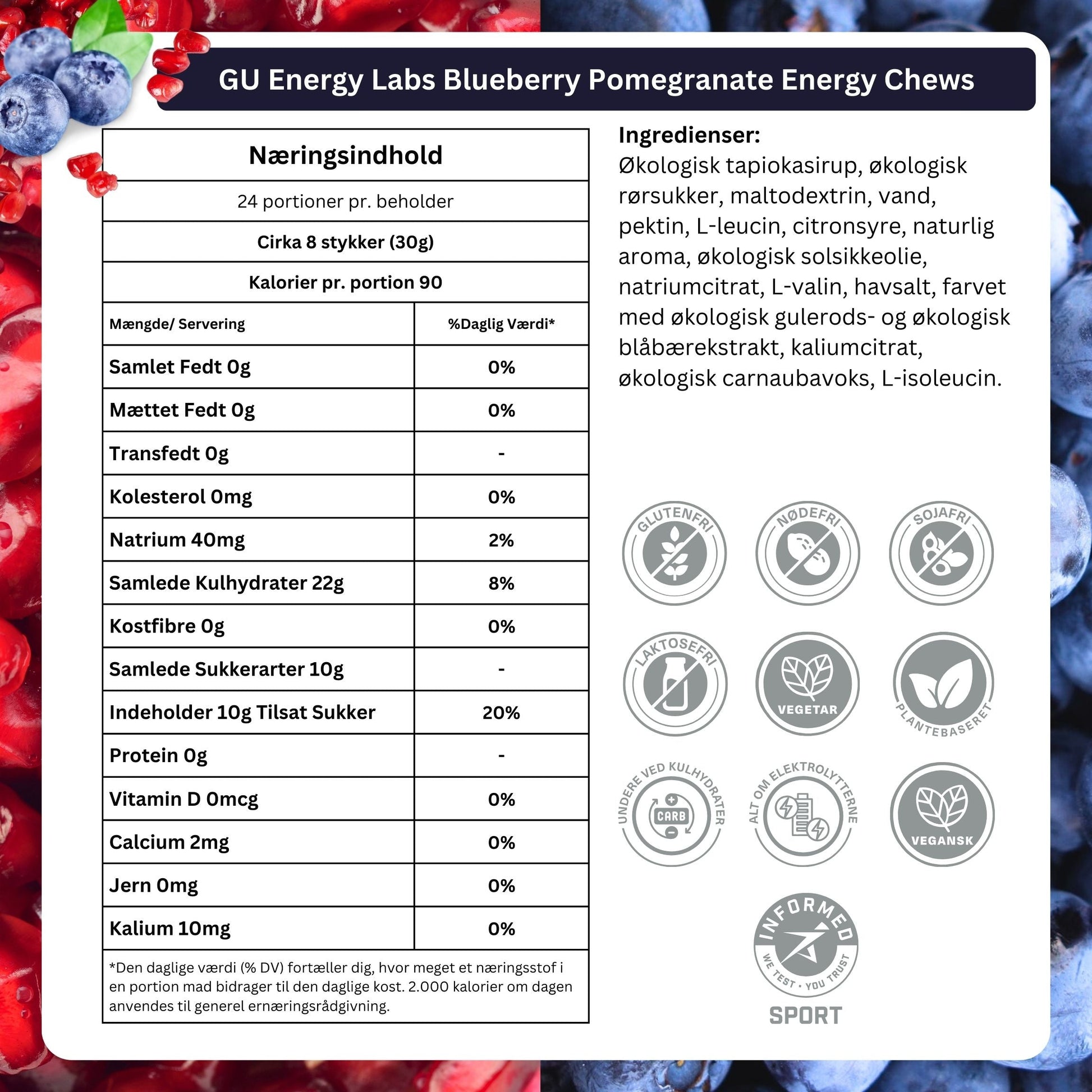 GU Energy Chews Blue Pom 60g - Danish Ingradients