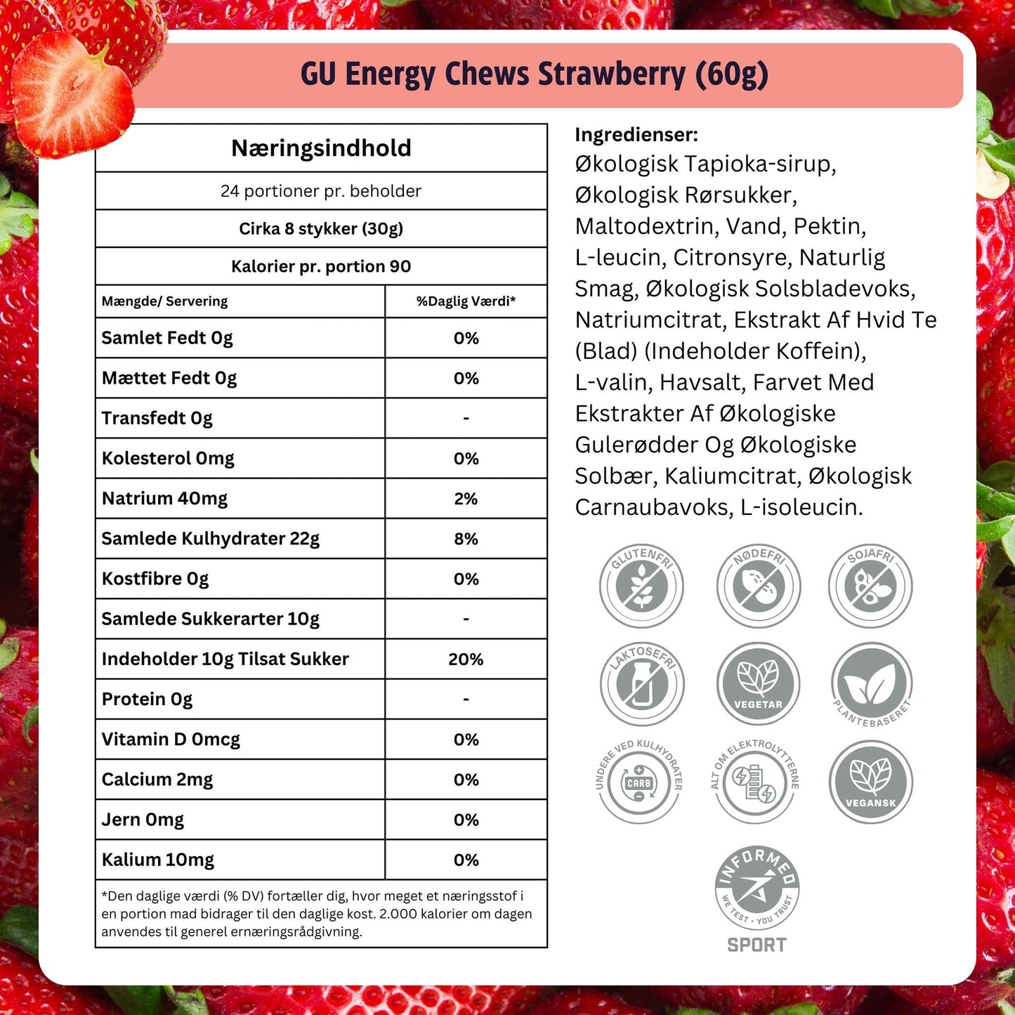 GU Energy Chews Strawberry med Koffein (12 x 60g)