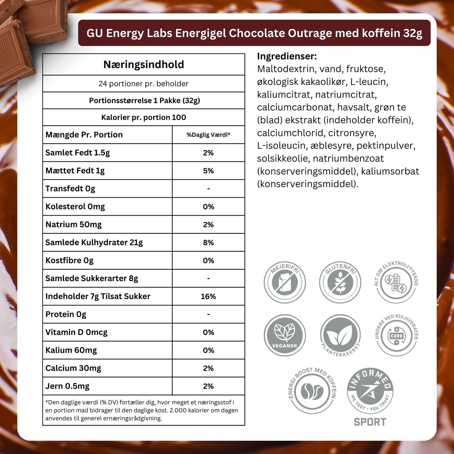 GU Energy Energigel Chocolate Outrage med koffein 32g