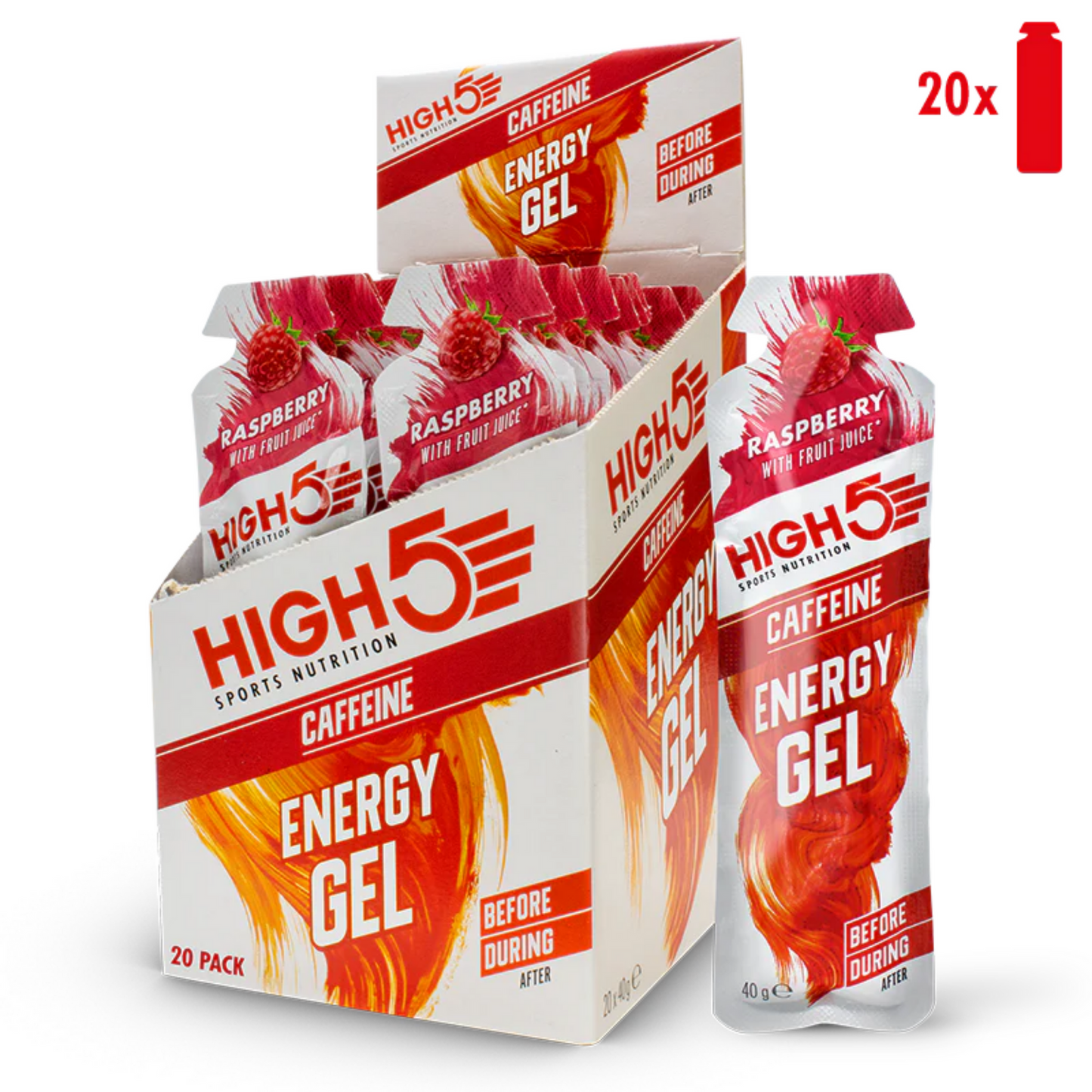 High5 Energigel Koffein Raspberry (20x40g) Datovare