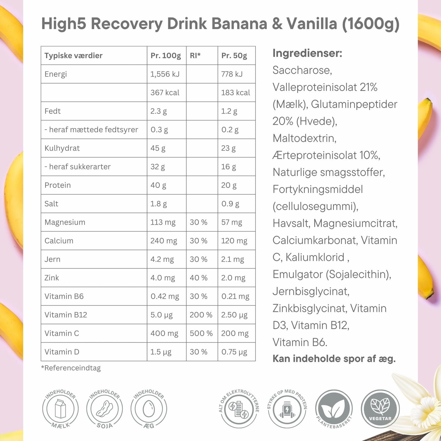 High5 Proteindrik Recovery Banan og Vanille Milkshake 1.6 kg
