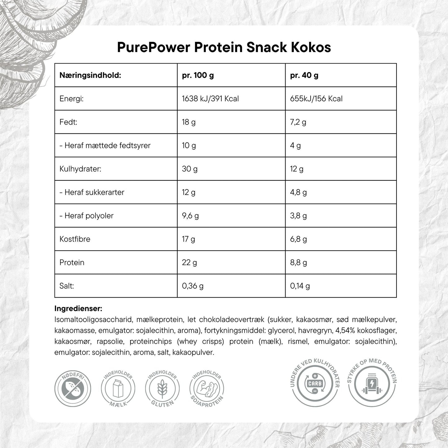 PurePower Proteinbar Coconut Chocolate coated (12x40g) DATOVARE