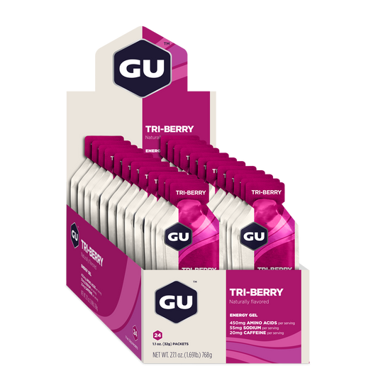 GU Energy Energigel Tri-berry med koffein (24 x 32g)