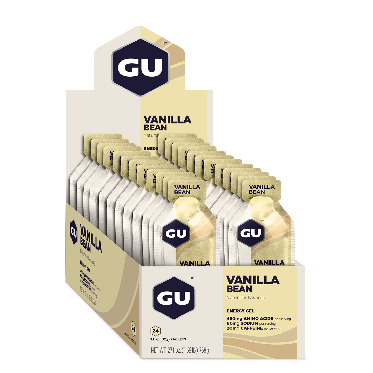 GU Energy Energigel Vanilla Bean med koffein (24 x 32g)