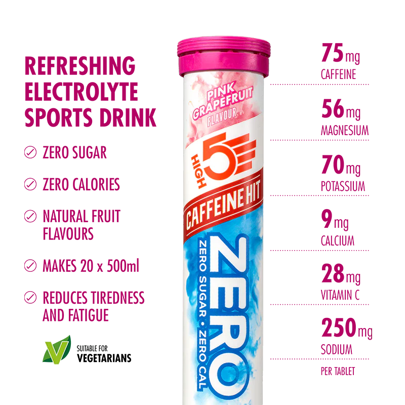 High5 Elektrolyttabs ZERO Pink Grapefruit Caff  10x 8-PACK = 80 TUBES TOTAL Datovare kasse
